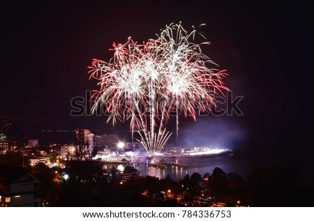 Celebration firework Happy New Year 2018 at Bangsaen, Chonburi , Thailand