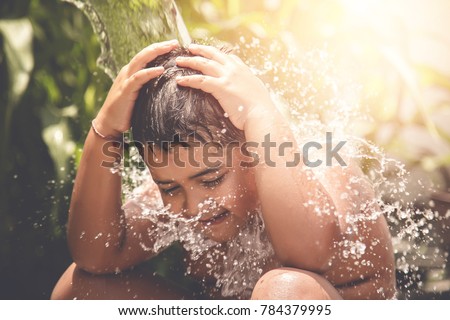 Happy asian little boy having fun to bath, selective focus