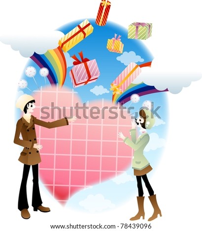 Sweet Valentine for You with Many Presents - on white background : vector illustration