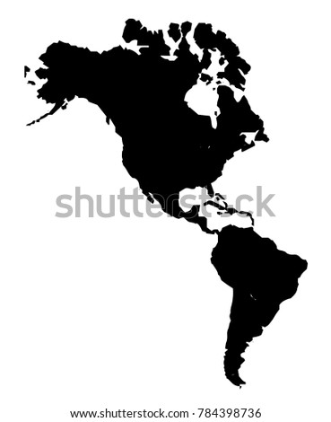 Silhgouette map of the Americas over a white background. Royalty-Free Stock Photo #784398736