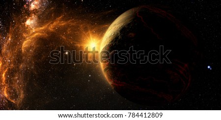 Exoplanet Exploration - Fantasy and Surreal Landscape. 3D Rendered.
Elements of this image furnished by NASA Royalty-Free Stock Photo #784412809