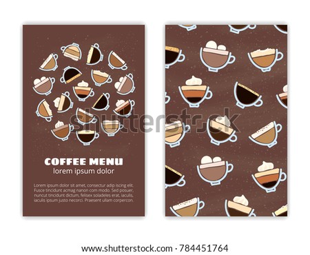 Card templates with doodle coffee drinks. Used clipping mask.