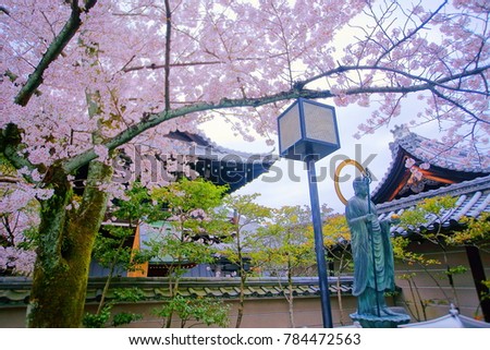 "KYOTO/JAPAN-04/10 2016: Nene no Michi (The Path of Nene) is main tourist corridors in eastern Kyoto. Spring scenery of unique building codes With cherry blossoms is Japanese Elegance style.