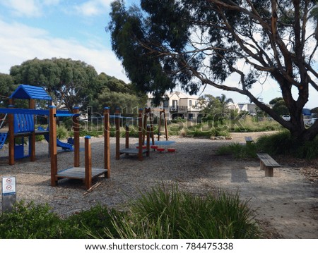 views of wood and plastic playground