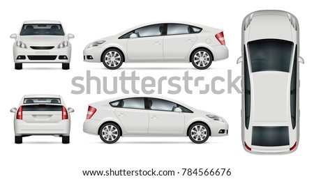 Car vector mock-up. Isolated template of car on white background. Vehicle branding mockup. Side, front, back, top view. All elements in the groups on separate layers. Easy to edit and recolor.