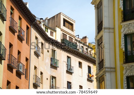 typical colorful architecture condos offices historic center of Madrid Spain Europe