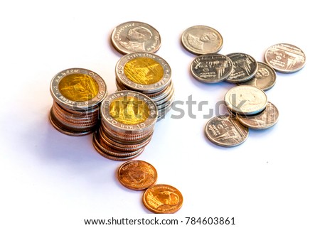 Piles of coins isolated on white background.For investment concepts in the business and savings