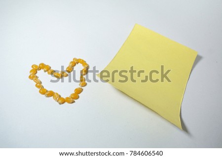 Photography of corn and blank paper object on the white background with 300 dpi format