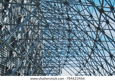 Galvanized steel structure. Rear side of tropospheric scatter antenna. 