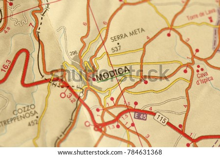 Modica. Map. The islands of Sicily, Italy.