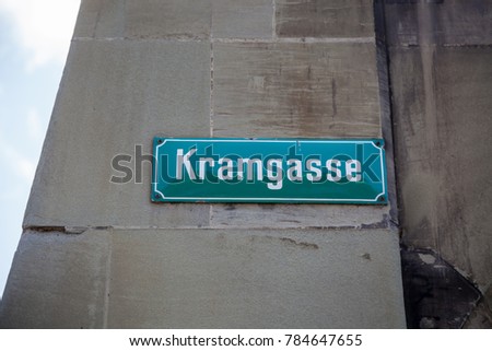 Kramgasse street sign in Bern, Switzerland