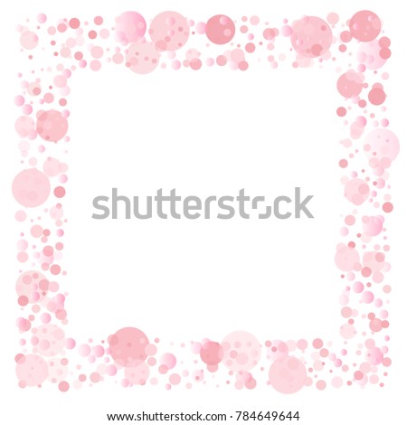 pink petals confetti frame or border, light gentle square background with pink glitter dots, romantic women spring frame