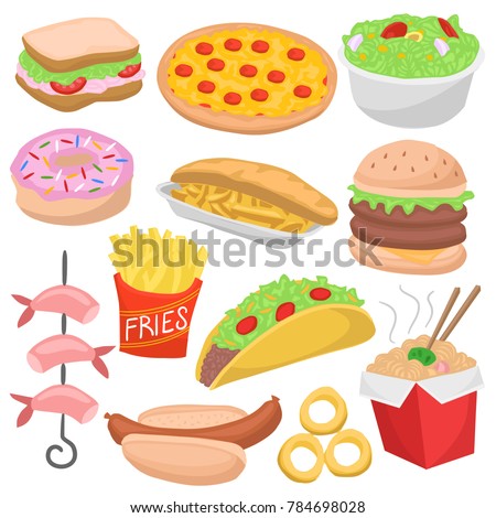 Fast Food Color Isolated Doodle Icons Hand Made Clip Art