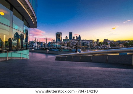 London financial district during sunrise 