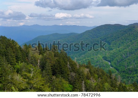 The Great Smoky Mountains and US 441 from Newfound Gap Royalty-Free Stock Photo #78472996