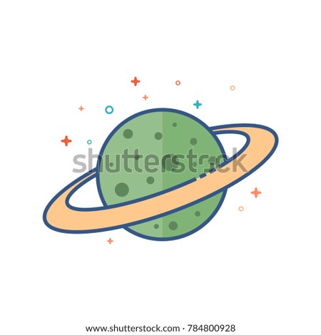 Planet  icon in outlined flat color style. Vector illustration.