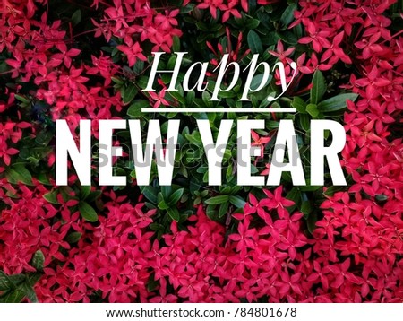 Happy new year with leaf background and flower framing