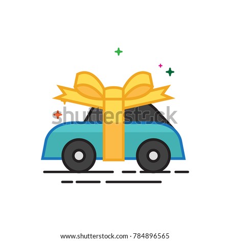 Gift box icon in outlined flat color style. Vector illustration.