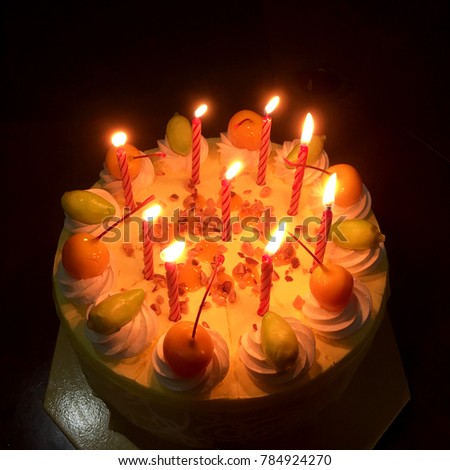 Birthday Cake and candles. (Selective focus)