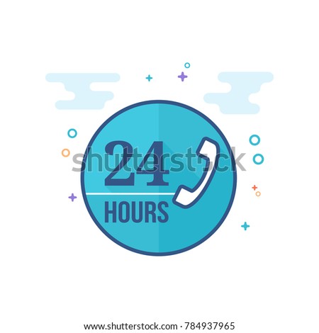 24 hours service icon in outlined flat color style. Vector illustration.
