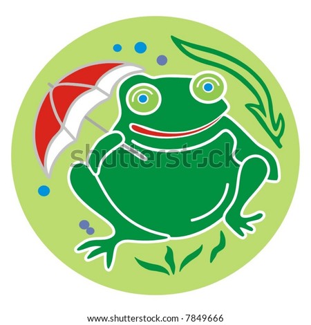cartoon green frog with red umbrella