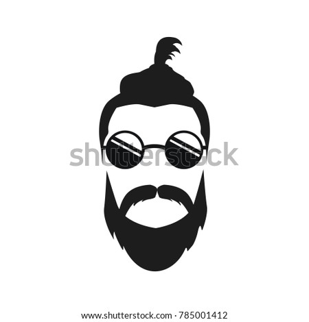 Elegant bearded man face in sunglasses. hipster character. Fashion silhouette, avatar, emblem, logo with moustached man for barbershop design.  eps 10 eps 8
