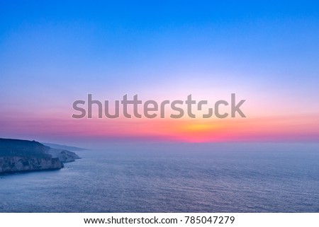 Inspirational and relaxing sunrise or sunset in the sea, beautiful sunrise or sunset above the sea landscape background. Twilight colors and natural sunlight inspirational beach nature
