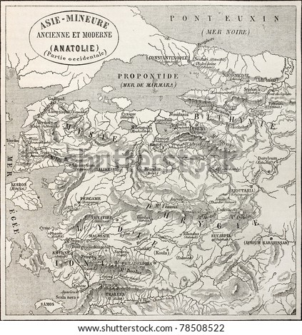 Old map of Anatolia. Created by Erhard and Bonaparte, published on Le Tour du Monde, Paris, 1864