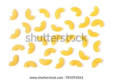 uncooked elbow macaroni on a white background Royalty-Free Stock Photo #785093062