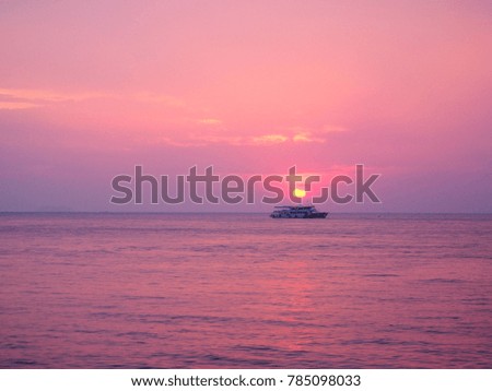 pink sky sunset on the boat