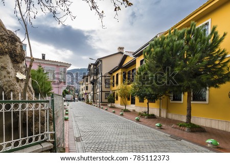 Colorful old Ottoman Houses view in Bursa City