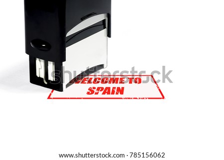 Words concept welcome to ..., black rubber stamp with red inscription on white isolated background.