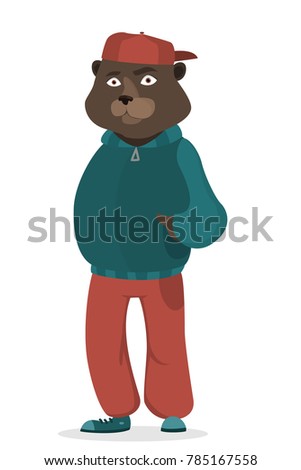 Isolated bear man with human body on white.