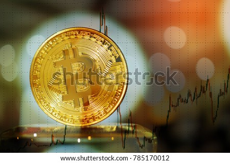Double exposure of Bitcoin,Cryptocurrency is modern of Exchange Digital payment money,Gold Bitcoins circuit on Blur graph and rows of coins for finance and business concept