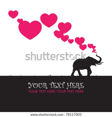Abstract vector illustration with elephant and hearts. Place for your text.