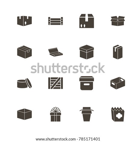 Box and Crates icons. Perfect black pictogram on white background. Flat simple vector icon.