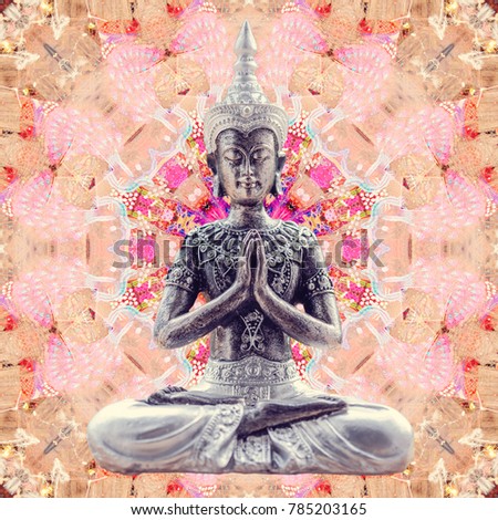 Buddha sitting in lotus in abstract mandala picture