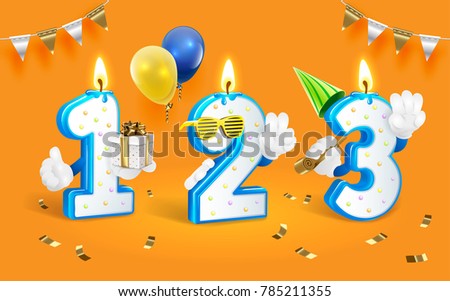 Birthday candle numbers. Vector clip art illustration. Isolated on white background.