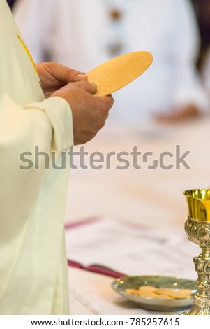 The Holy Bread rite, during the Mass, in a catholic church