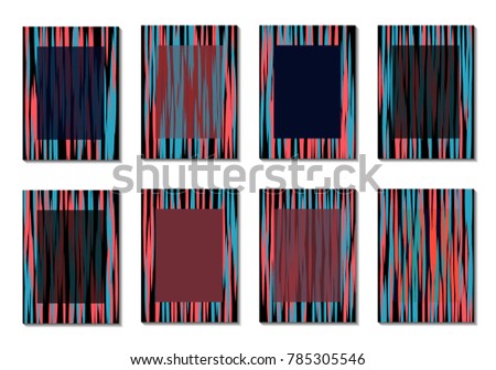 Dark Minimal Covers. Striped Abstract Backgrounds for Posters, Branding, Copybooks. Simple Cover Designs in Dark Covers made with Clipping Mask. Editable Patterns with Chaotic Lattice.