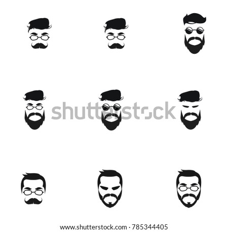 Mega collection Elegant bearded man face in sunglasses. hipster character. Fashion silhouette, avatar, emblem, logo with moustached man for barbershop design. eps 10 eps 8