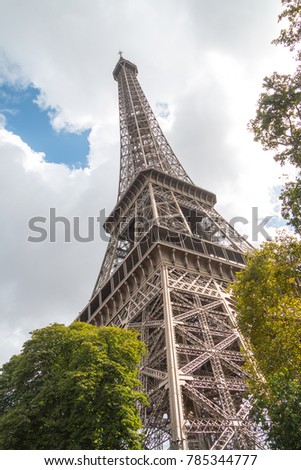 View of the Eiffel tower in Paris. Paris beautiful destinations in Europe, PARIS - AUGUST , Eiffel Tower in Paris, France , Eiffel Tower from Bir-Hakeim metal bridge, The Eiffel tower at sunrise