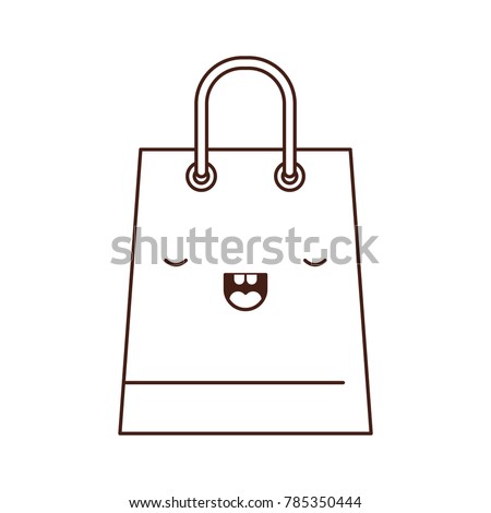 trapezoid kawaii shopping bag icon with handle in monochrome silhouette