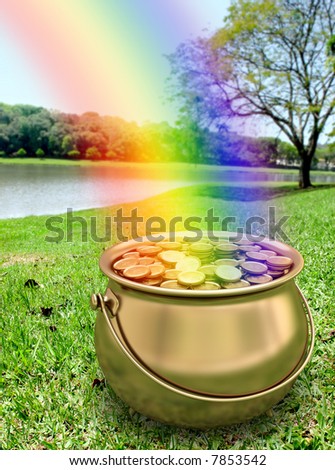 Golden pot full of gold coins with dollar sign. Royalty-Free Stock Photo #7853542