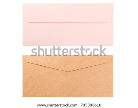 Pink and brown envelope isolated on white background.