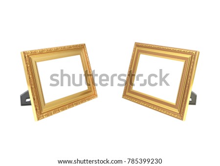two golden photo frame isolated on white background