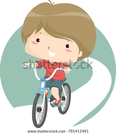 Illustration of a Kid Boy Traveling on the Road Riding His Bike
