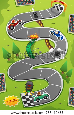 A vector illustration of Car Racing Board Game