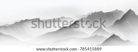 Ink and wash mountains and rivers Royalty-Free Stock Photo #785415889