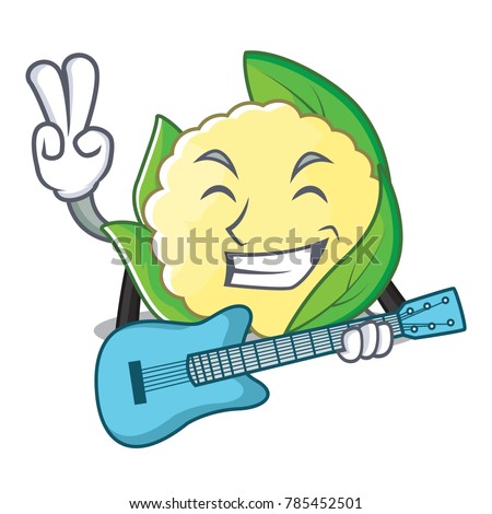 With guitar cauliflower character cartoon style